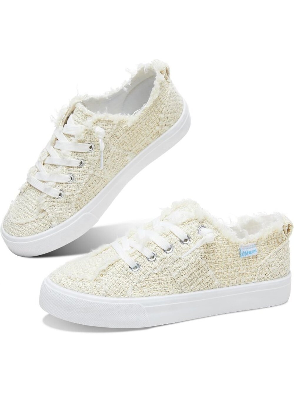 Women's Beige Canvas Rubber Canvas Washed And Closed Toe Canvas Slip On Sneakers